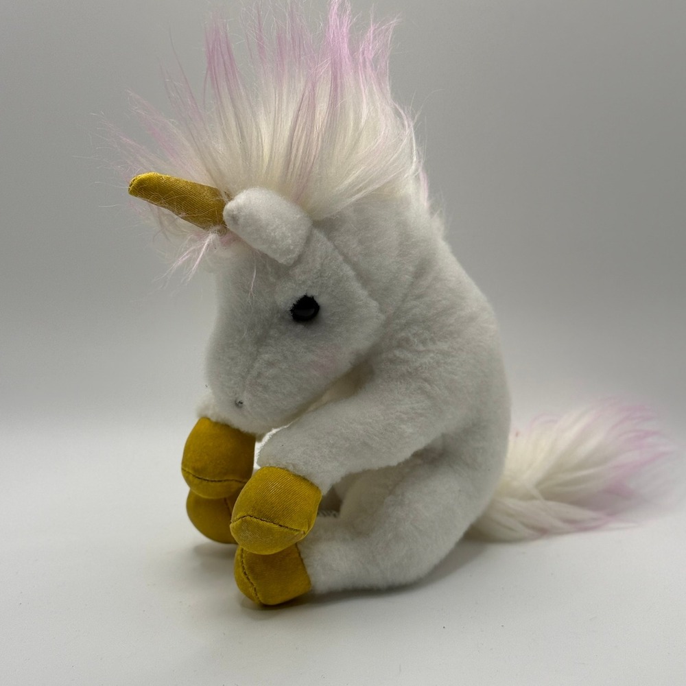 Douglas Cuddle Toys White Unicorn Plush Pink Mane Gold Horn 4422 2019 8 inch